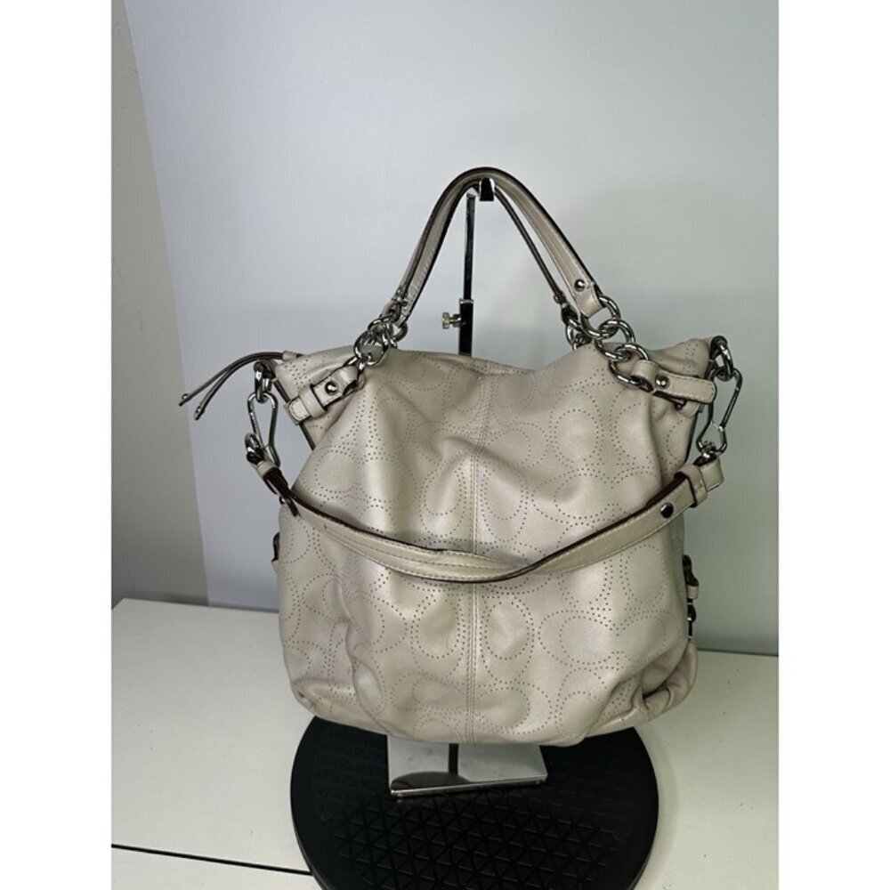 For Repair -Coach Brooke Convertible Gray Leather Bucket Bag Perforated MF16908